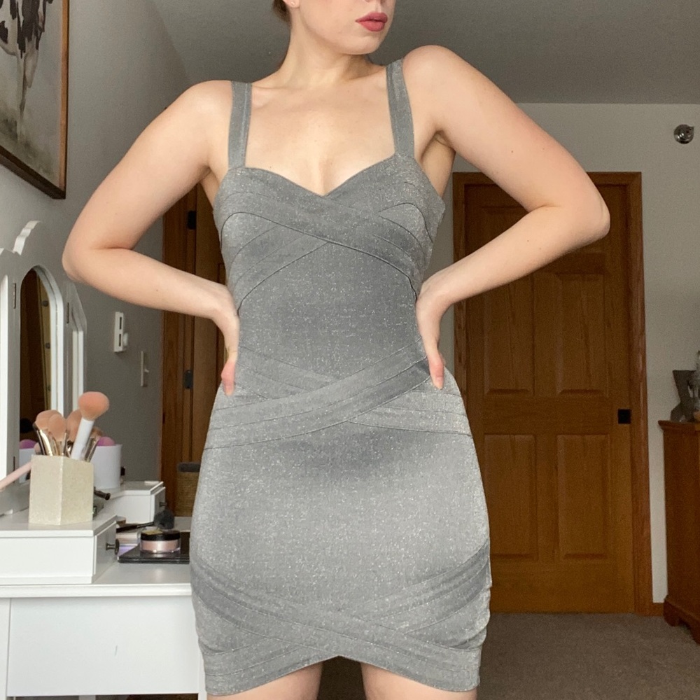 Silver Bandage Bodycon Mini Dress NWOT